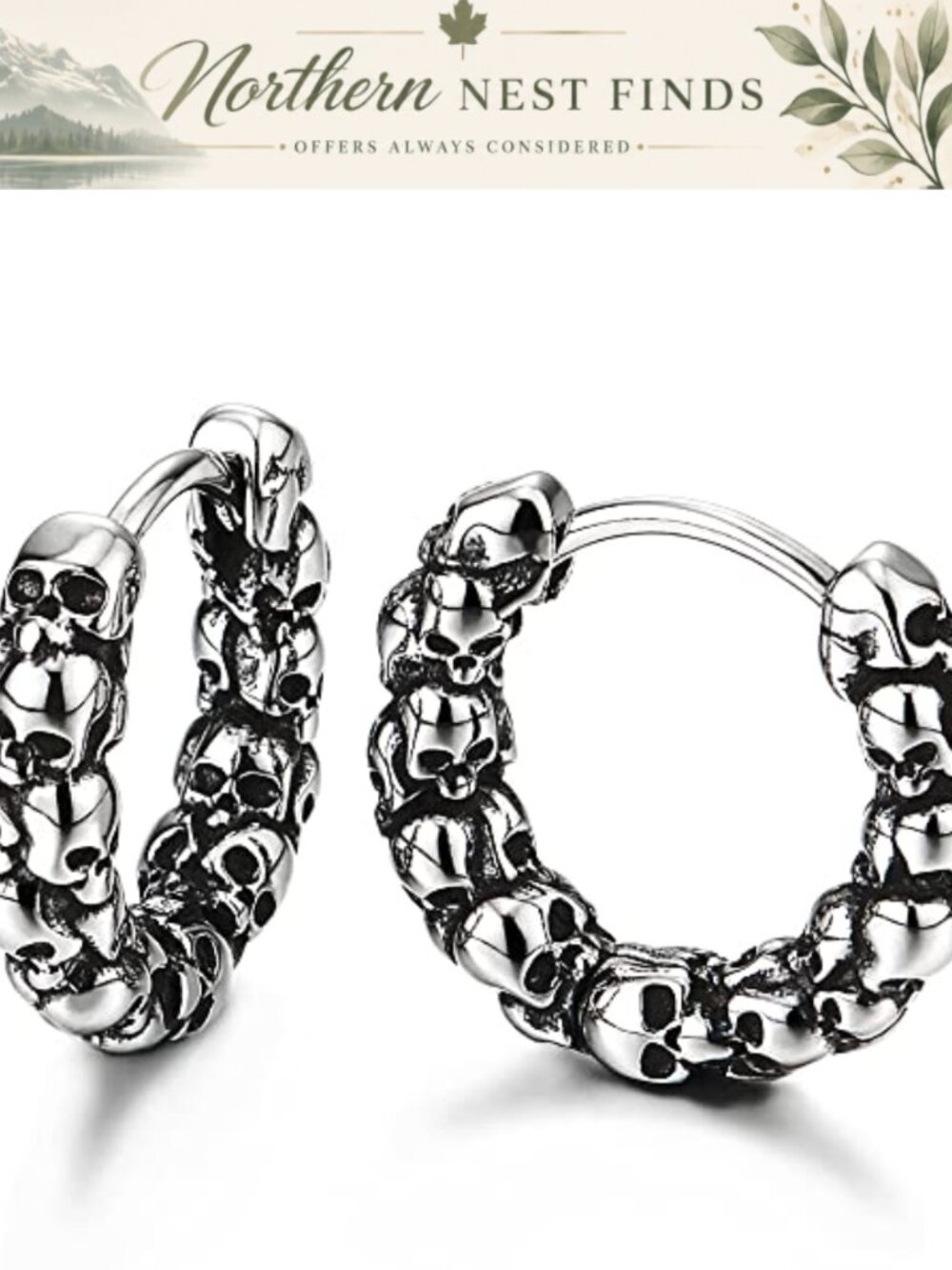 Stainless Steel Skull Huggie Hoop Earrings Gothic Hinged Men Women Jewelry